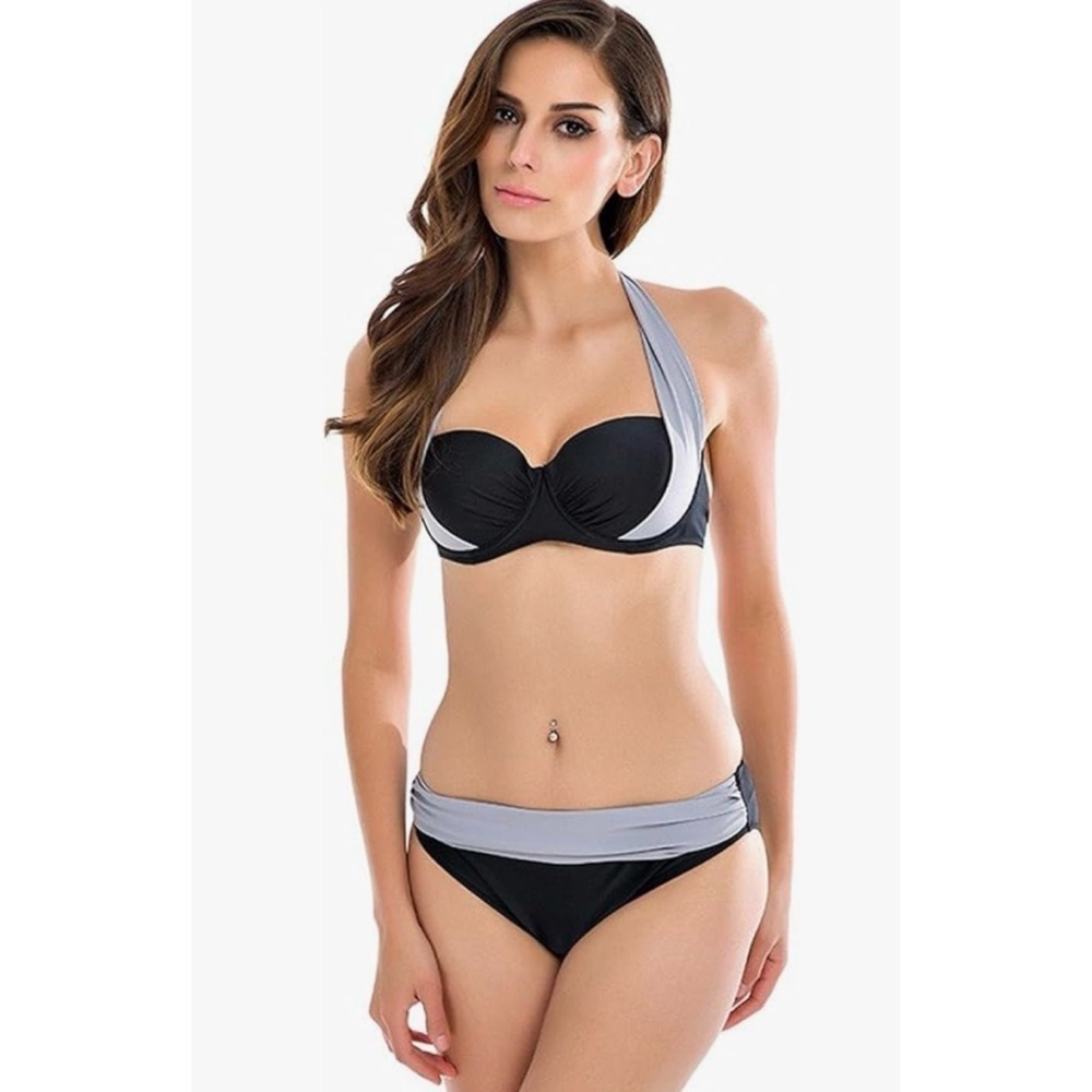 New 2 piece swimsuit bikini top bottoms push up beach pool colorbock L fits XS S